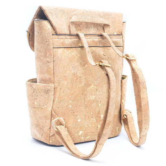 Molten Gold Elegance: Natural Cork Flap Rucksack for Effortless Style