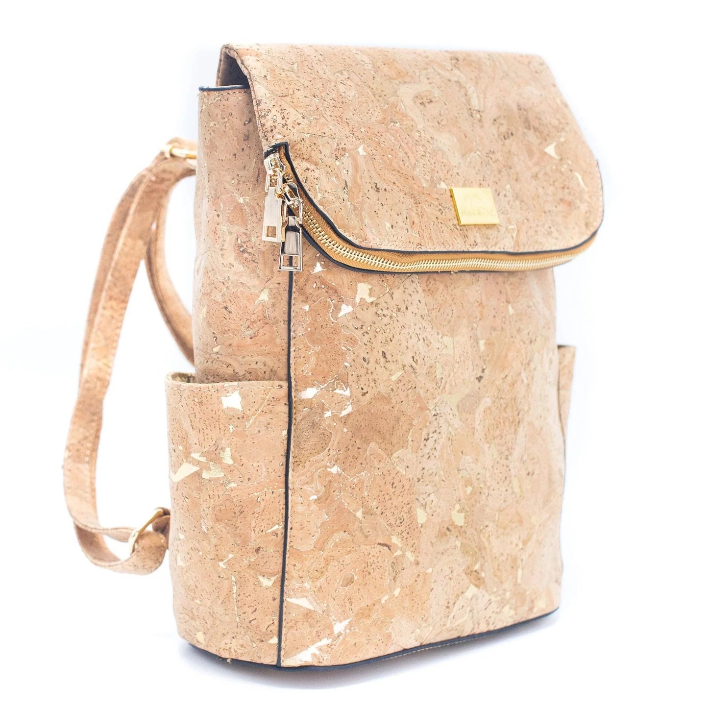 Molten Gold Elegance: Natural Cork Flap Rucksack for Effortless Style