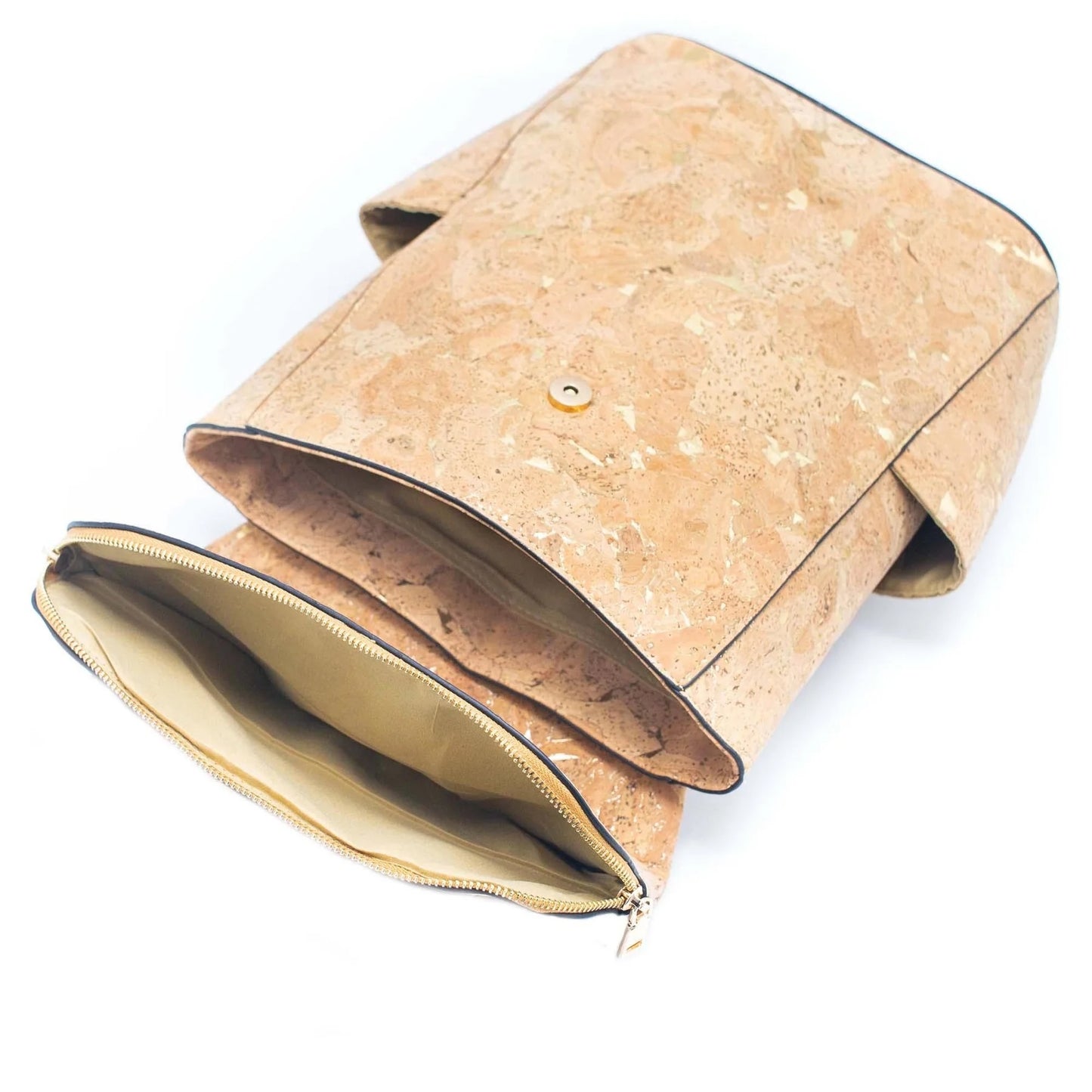 Molten Gold Elegance: Natural Cork Flap Rucksack for Effortless Style