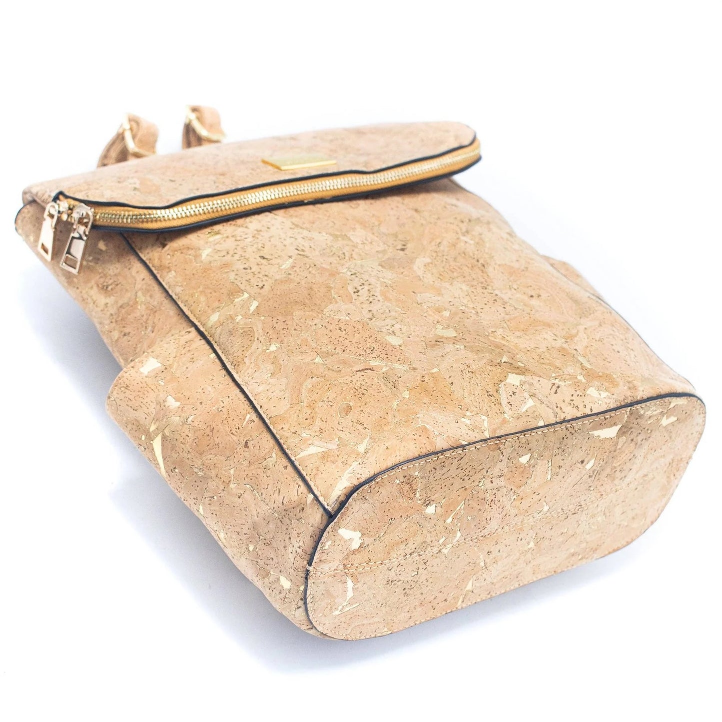 Molten Gold Elegance: Natural Cork Flap Rucksack for Effortless Style