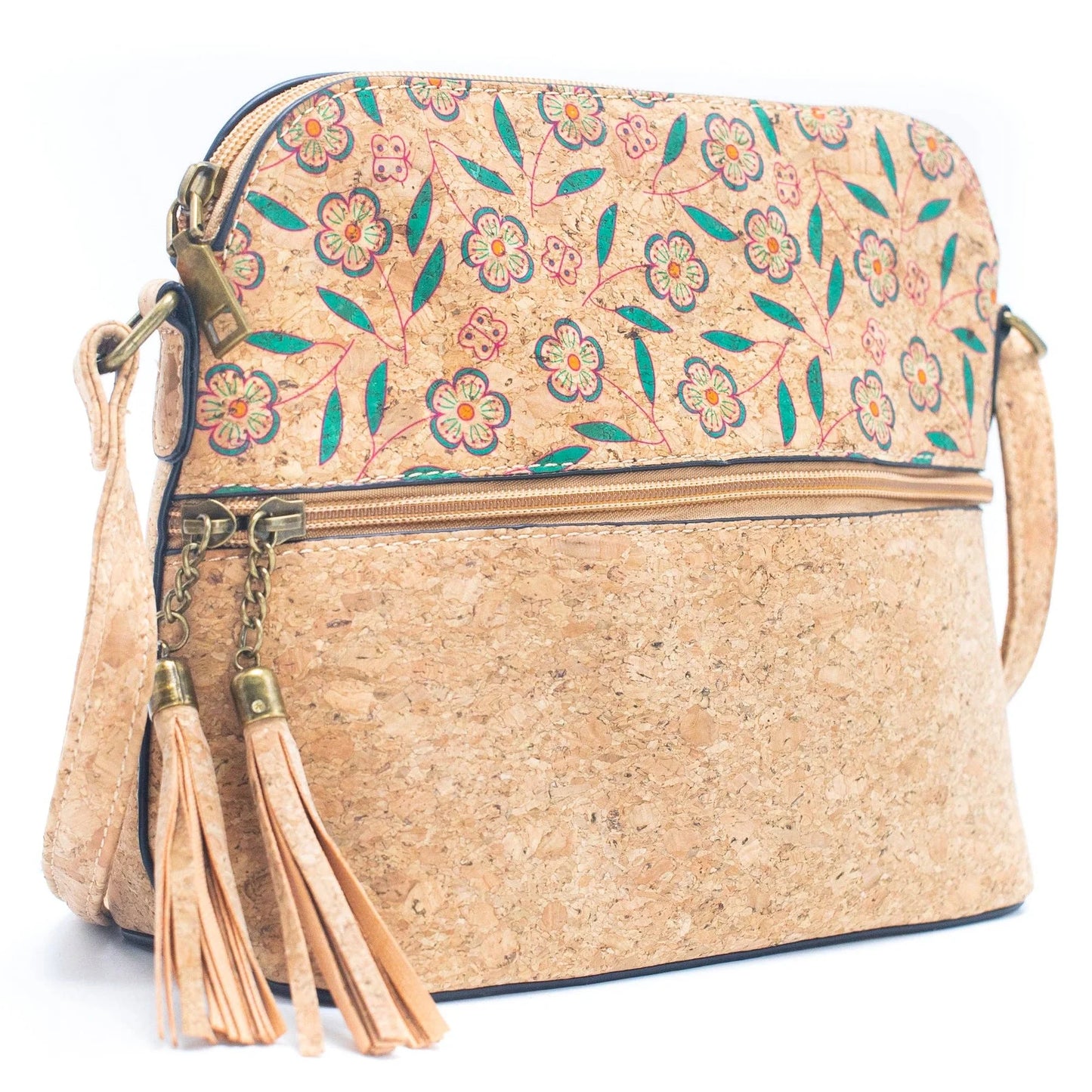 Tassel Zip Pocket Women’s Natural Cork Crossbody Bag