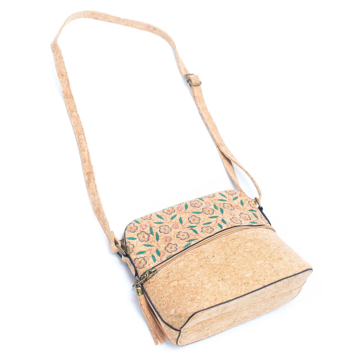 Tassel Zip Pocket Women’s Natural Cork Crossbody Bag