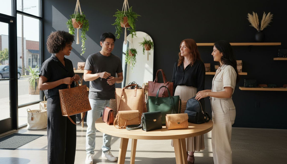 vegan handbag display