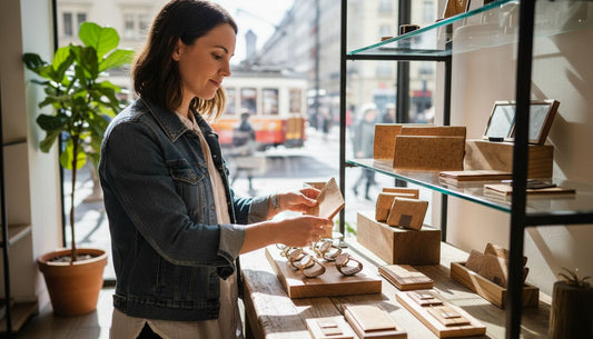 Woman browsing cork accessories display
