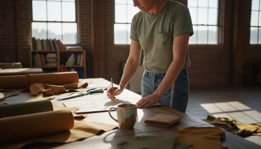 Designer working with vegan leather materials