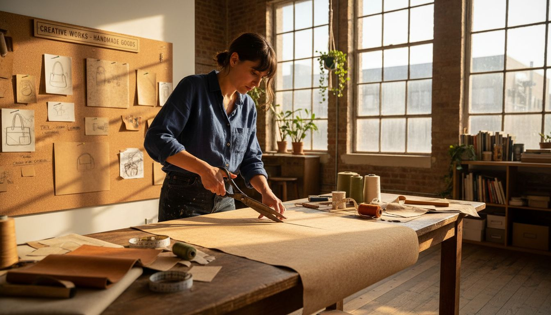 Designer working with cork in loft studio