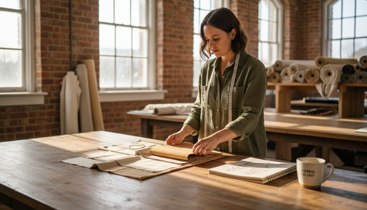 Designer arranging sustainable accessory materials