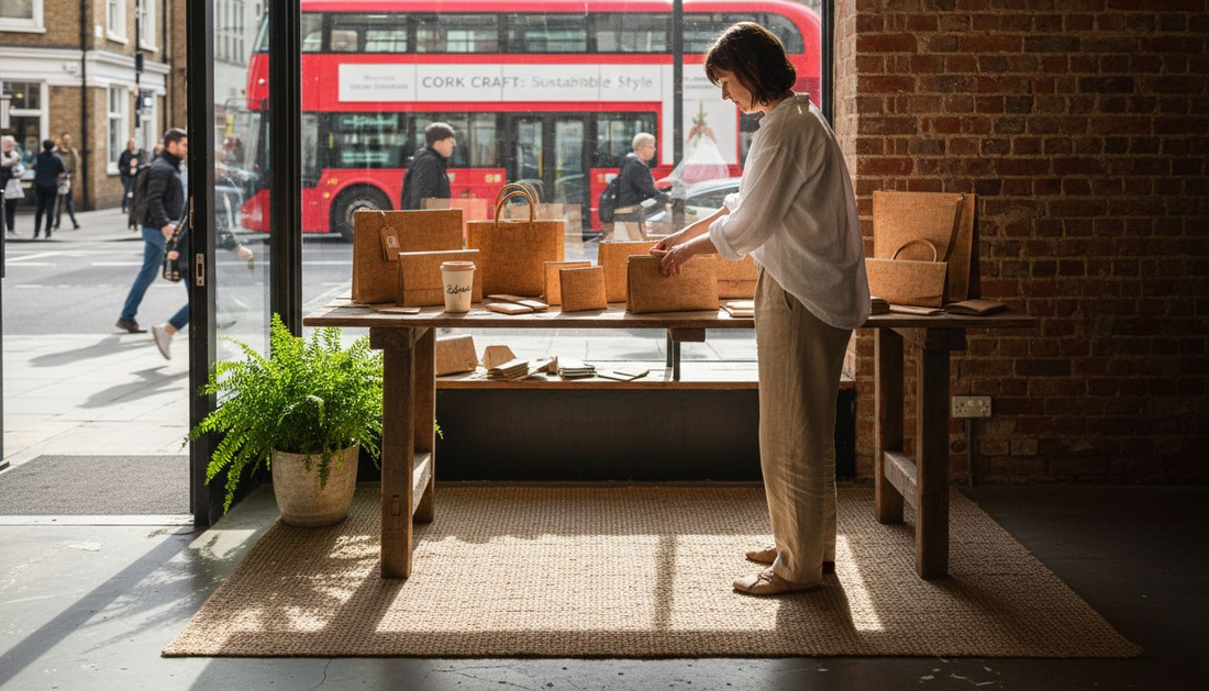 Eco-friendly accessories displayed in boutique