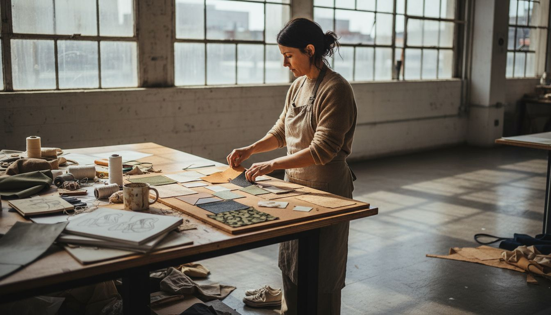 Designer reviewing sustainable accessory materials