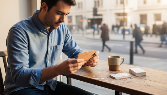 Person examining eco-friendly cork card holder