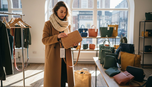 Woman shopping for vegan bags UK boutique