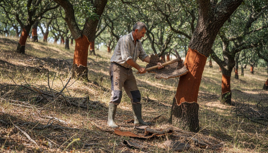 Harvesting cork bark in Mediterranean forest