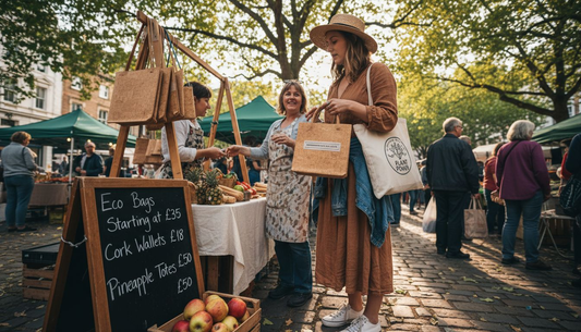 Woman shopping plant-based bag at market