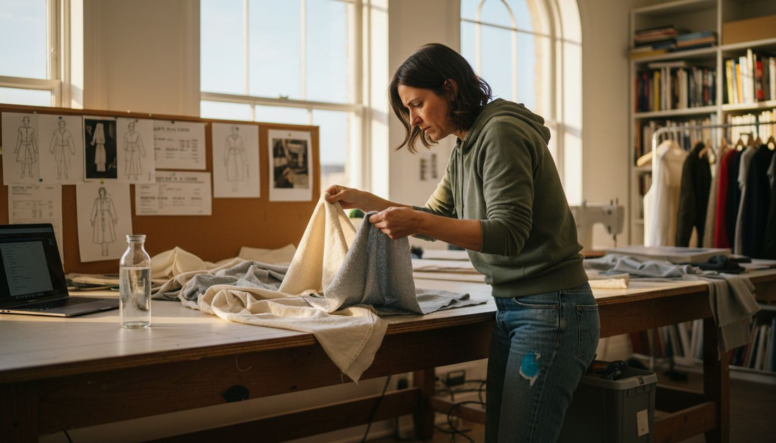 Designer reviewing sustainable fashion materials