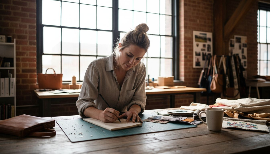 Designer sketching in sustainable accessory studio