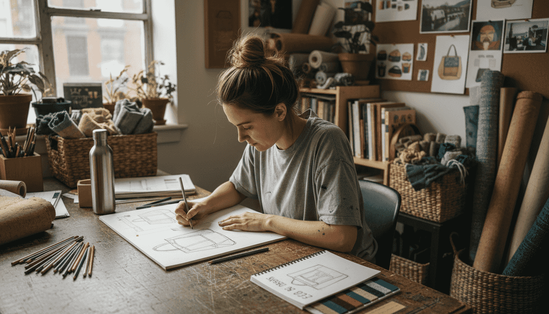 Designer sketching eco friendly bag concepts