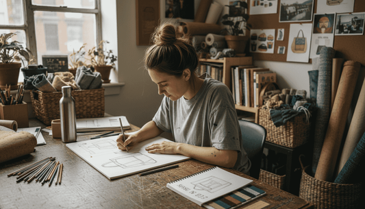 Designer sketching eco friendly bag concepts