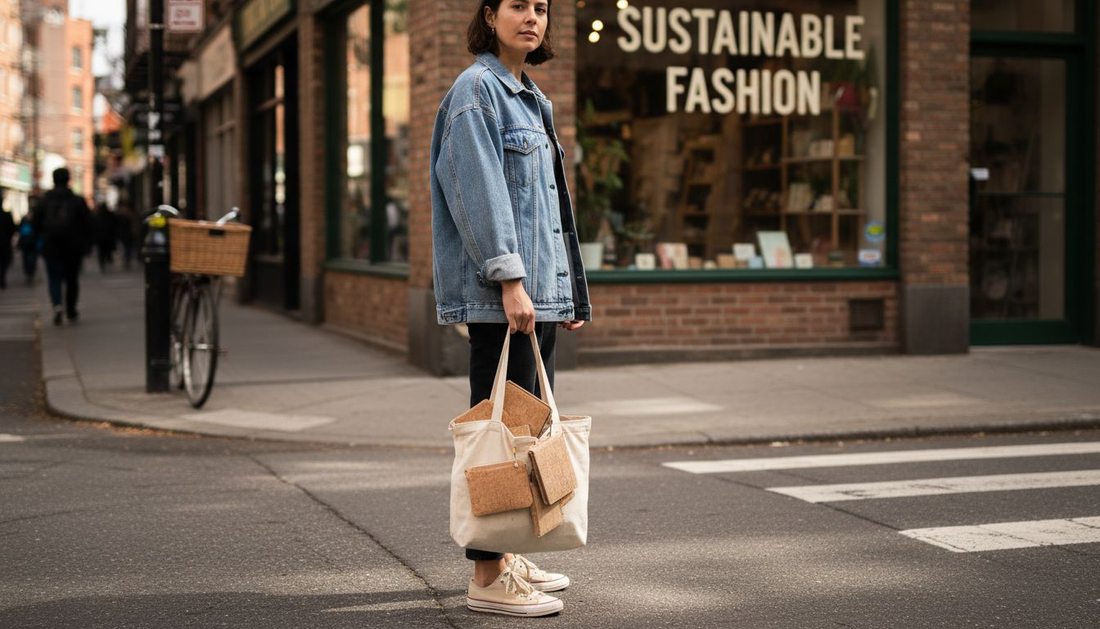 Shopper outside sustainable fashion boutique