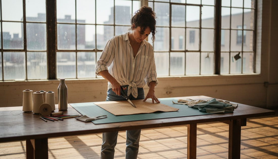 Fashion designer working with cork fabric materials