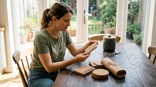 Woman sorting cork accessories for recycling
