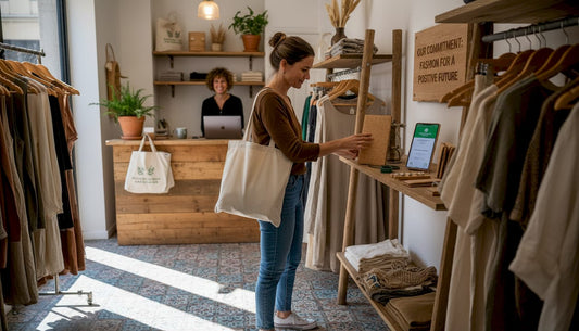 Woman shopping sustainably at boutique
