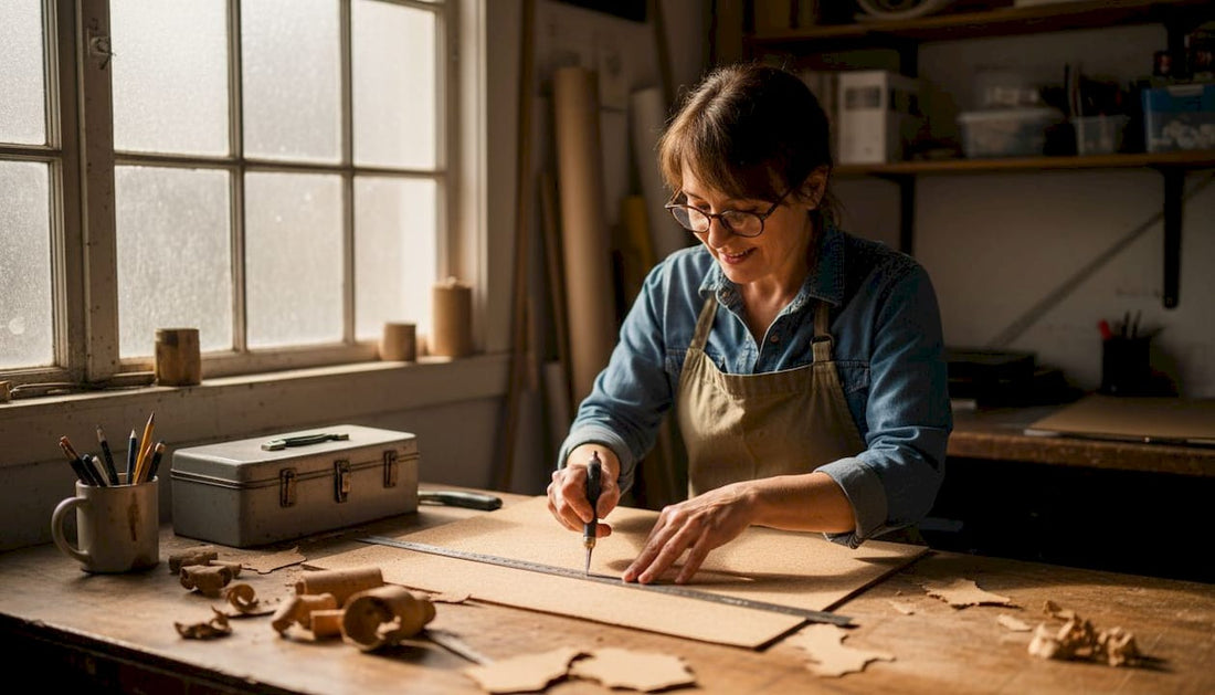 Artisan crafting cork accessories in workshop