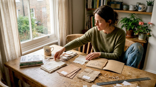 Woman sorting eco-friendly fabric swatches