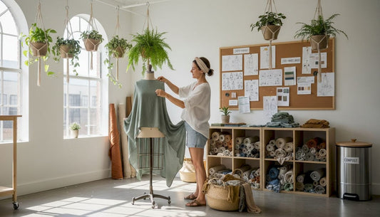 Designer working in zero-waste fashion studio