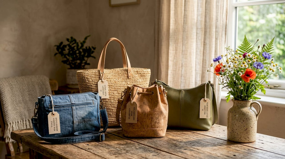 Display of ethical handbags in natural home studio