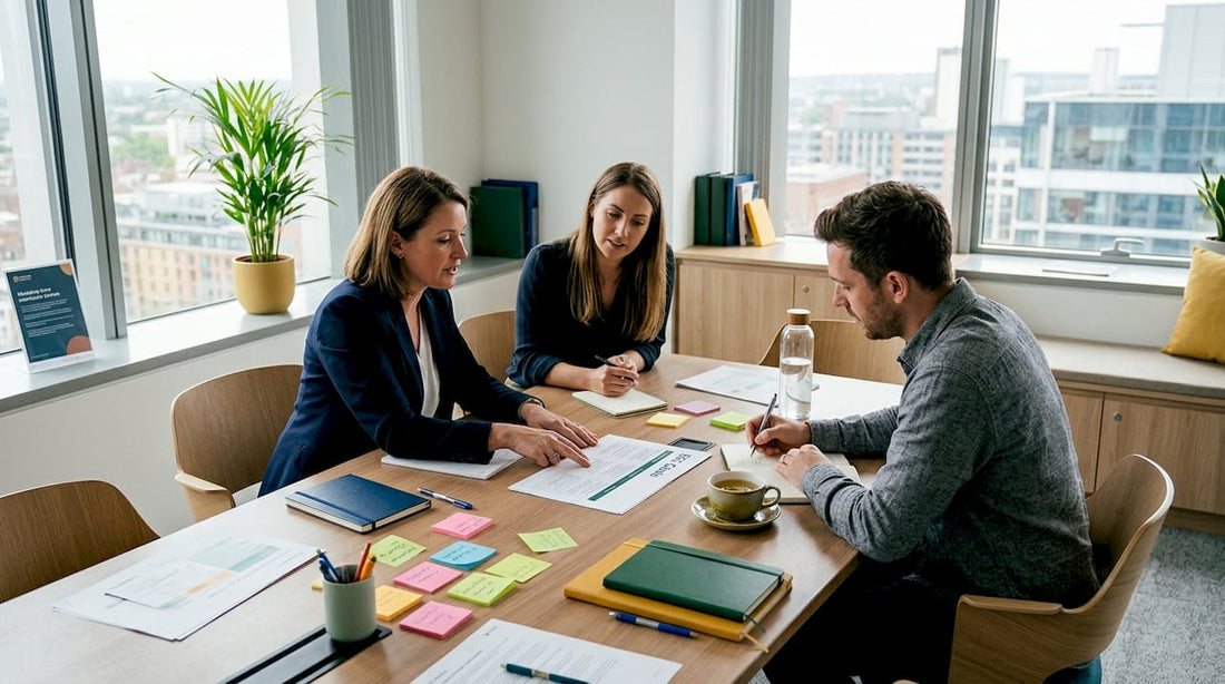 Business team discussing sustainability goals