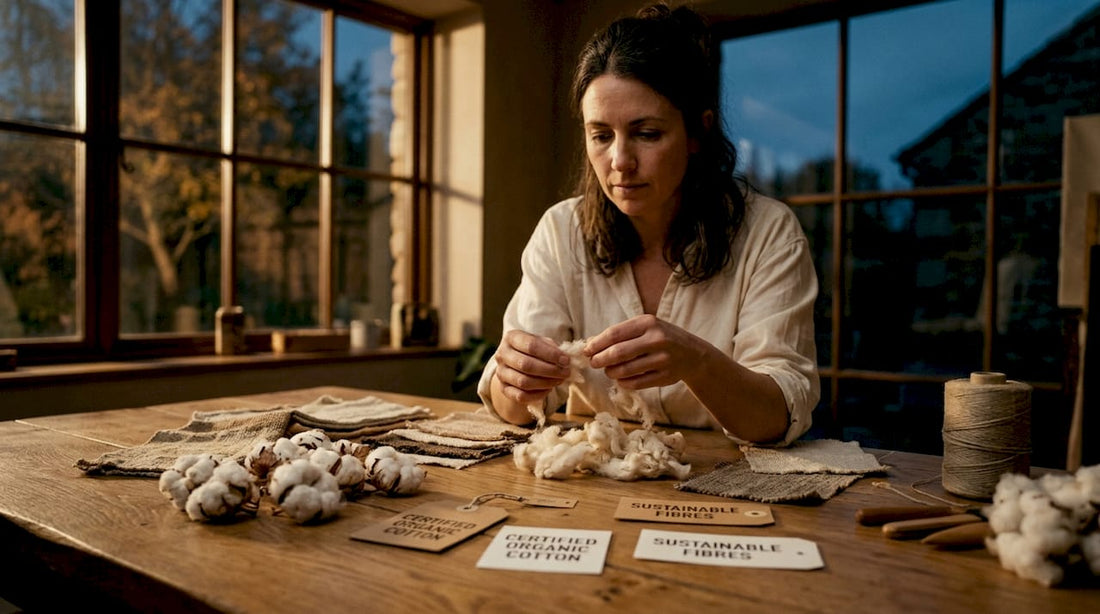 Expert examining raw organic cotton fibers