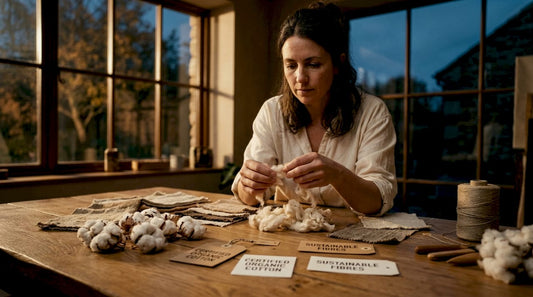 Expert examining raw organic cotton fibers