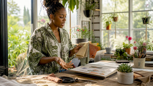Designer selecting plant-based fashion fabrics