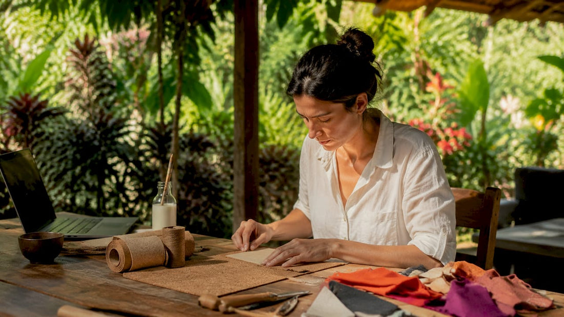 Artisan crafting vegan footwear materials