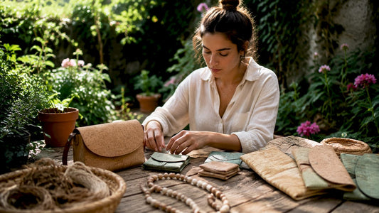 Young woman arranging eco-friendly accessories at home