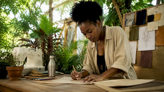 Fashion designer sketching with eco fabrics
