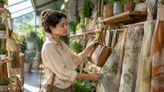 Shopper browsing cruelty-free accessories in boutique
