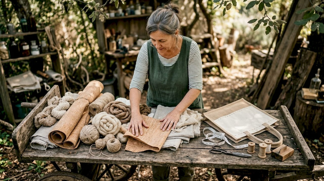 Woman sorting organic materials at home workshop