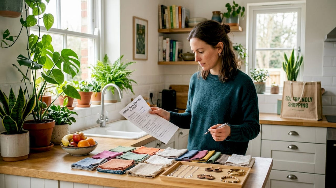 Woman reviewing sustainable accessory checklist