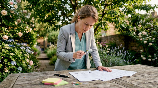 Woman reviewing cruelty-free certification documents at office