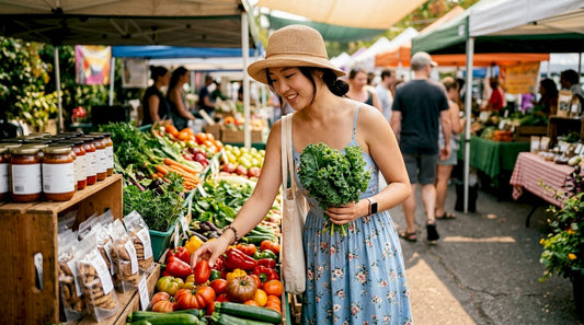 Woman choosing vegan products in supermarket