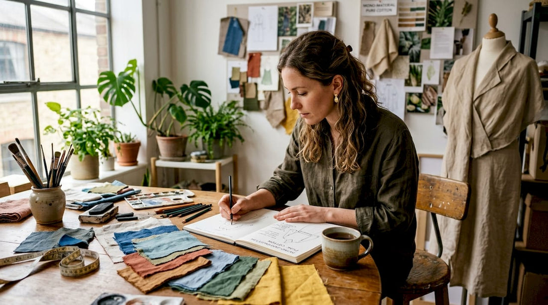 Fashion designer sketching sustainable clothes