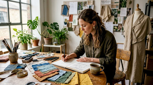 Fashion designer sketching sustainable clothes