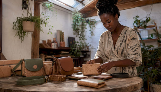 Designer arranging plant-based accessories