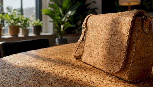 Close-up of natural cork handbag texture