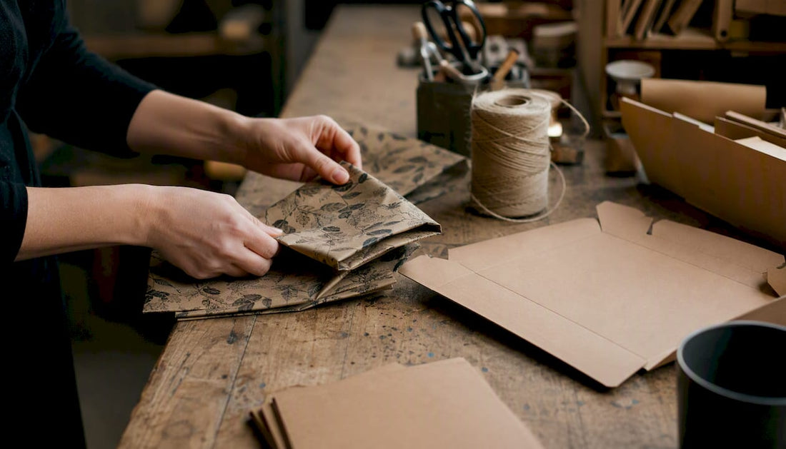 Hands assembling sustainable packaging