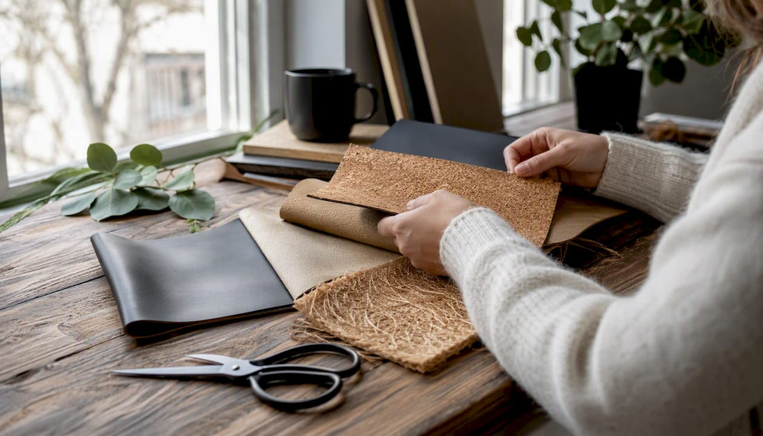 Various vegan leather bag materials close-up