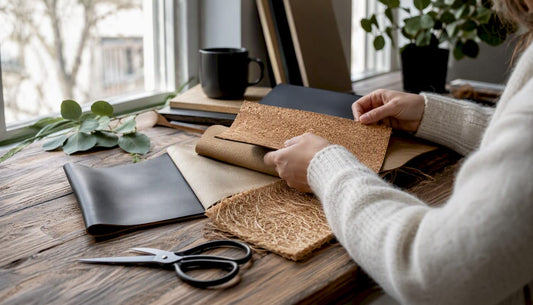 Various vegan leather bag materials close-up