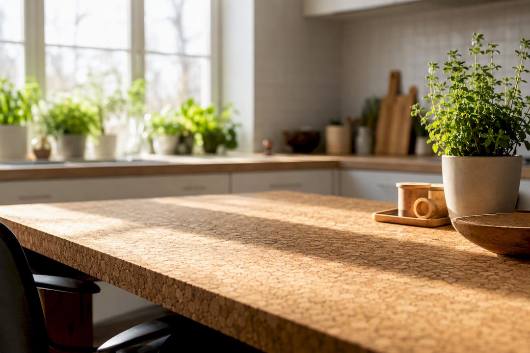 Close-up textured cork table surface