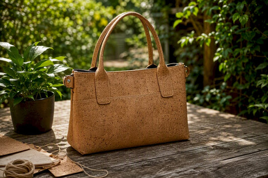 Close-up of vegan cork handbag texture
